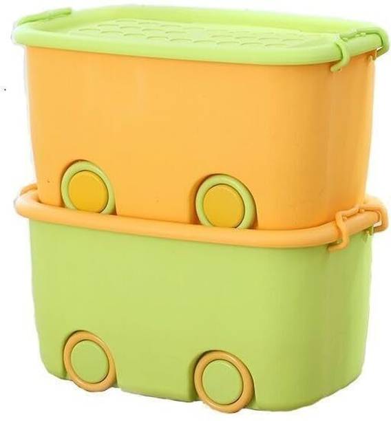 VishwasPoly Plastic 25L Kids Toy Storage Box with Wheels & Lid Stackable Organizer (Multicolor) Storage Basket