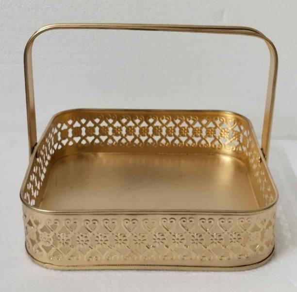 KASHVIRA Brass Elegant Aura Metal Basket Storage Basket