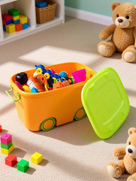 Ginoya Brothers Plastic Children's Toy Storage Box With Lid,Handle And Wheels Large-Capacity Storage Basket