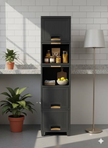 MAXTID 5 Layers Grey Family Storage Organizer Cabinet Plastic Free Standing Cabinet