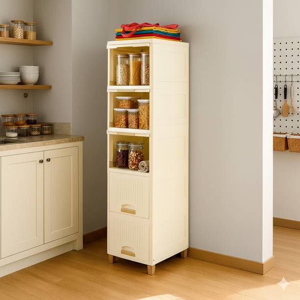 MAXTID 5 Layer Foldable Cabinet Wardrobe Organizer(Finish Color_White) Plastic Free Standing Cabinet