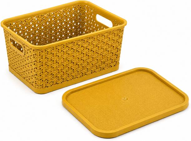 Eco Plastic Plastic Small Size Multipurpose Storage Basket Combo with Lid Storag