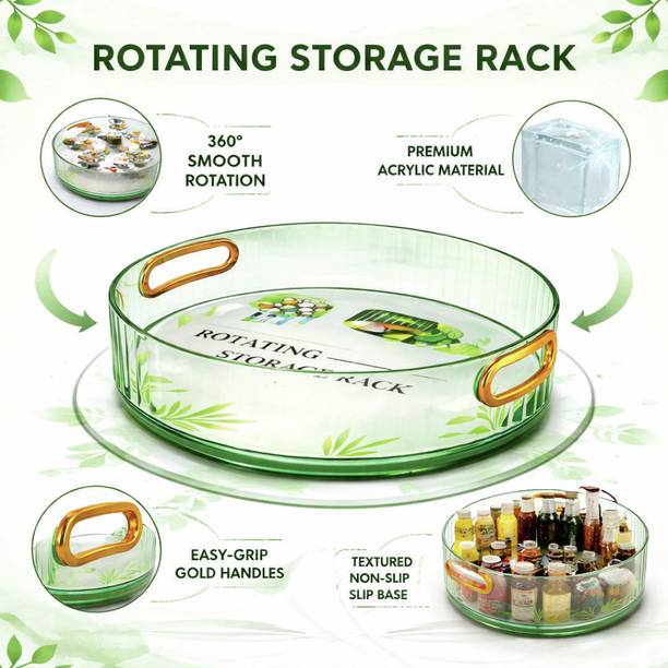 TRSTELLO Plastic Multi-Purpose 360° Rotating Organizer Tray Space-Saving Kitchen & Pantry Tray Storage Basket