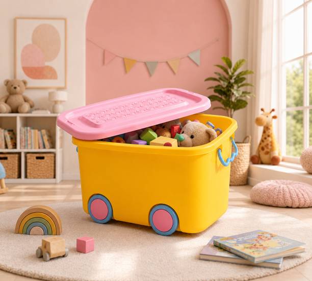 vanskit Toy Storage Box with Wheels & Lid, Large Kids Organizer Bin for Toys & Books Storage Box