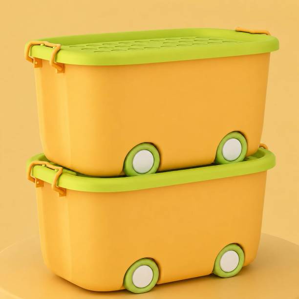 Naturasleek 2Pcs Kids Toy Organizer Box with Wheels & Lid,Toys,Books,Clothes&Baby Essentials Storage Box