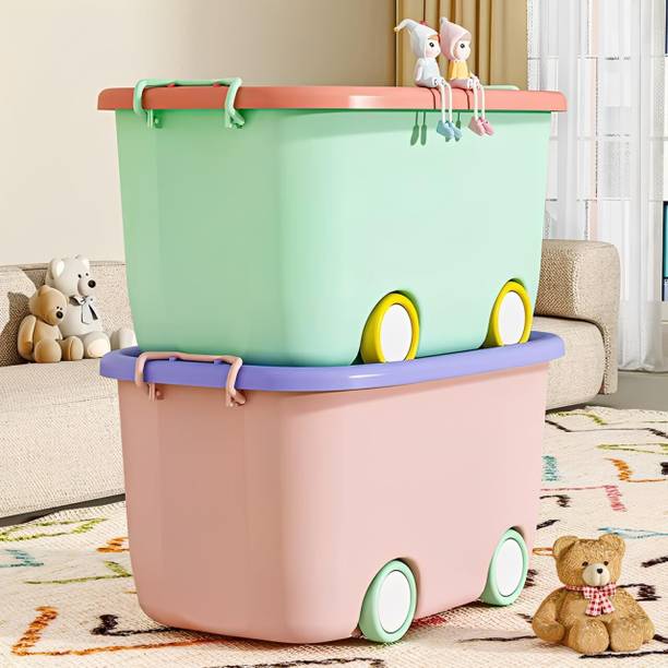 clicklance 1Pcs Kids Toy Storage Box with Wheels & Lid – Plastic Organizer Bin Storage Box Storage Box