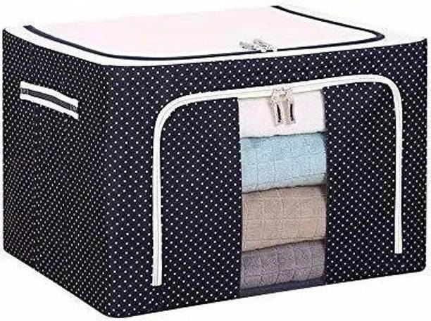 Innovegic Cloth Organizer Fabric Foldable Box Steel Frame Collapsible Wardrobe Storage Organizer Bag for Blanket, Quilt, Clothes, Kids Dress, Garments