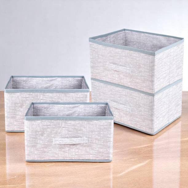 Mteaser Pack of 4 Storage Bin with Handle Cloth Organizer Drawer Box for Books & Toys Storage Box