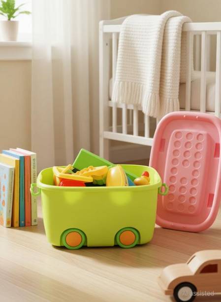 Star Work Children's Toy With Lid Wheels Colorful Plastic Container Organizer Storage Box