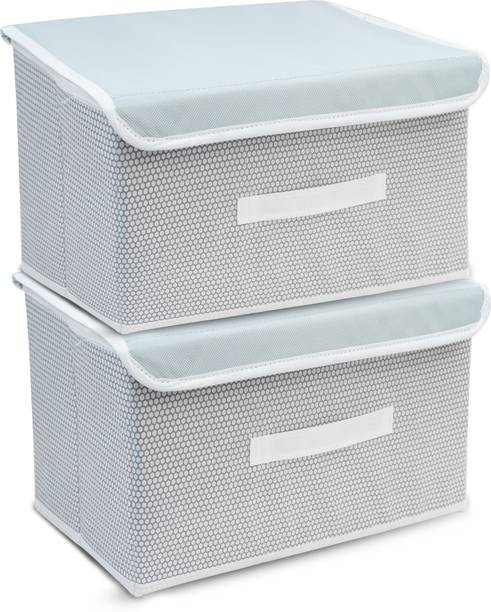 Mteaser Foldable Storage Box/Drawer with Lid & Handle Closet Organizer| 2Pcs Storage Box
