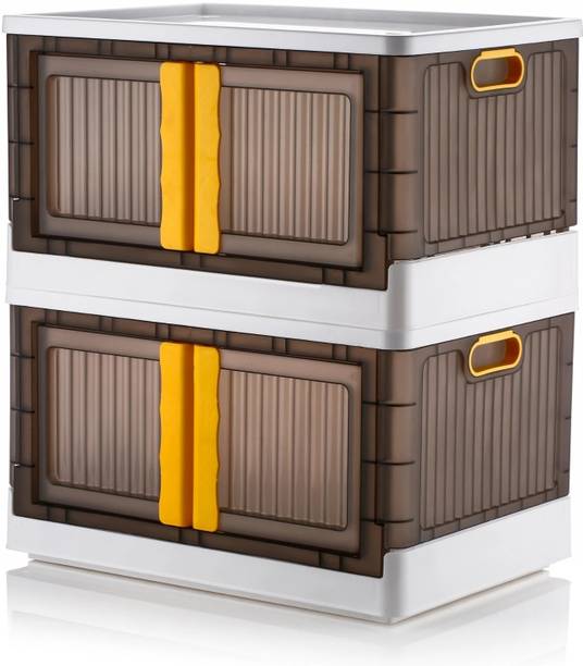 Aalok 2 LAYER Folding Storage Box |Top Lid Open and Wheels ,Stackable ,Organizers Plastic Free Standing Cabinet