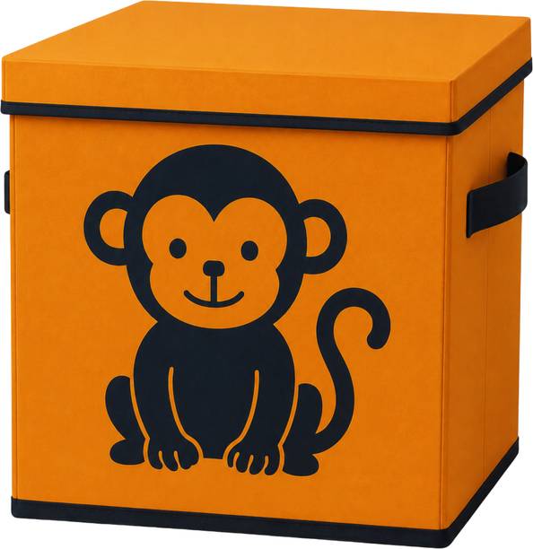 sopent Monkey Print Foldable Organiser with Lid, Fabric Bin for Kids Toys Storage Box