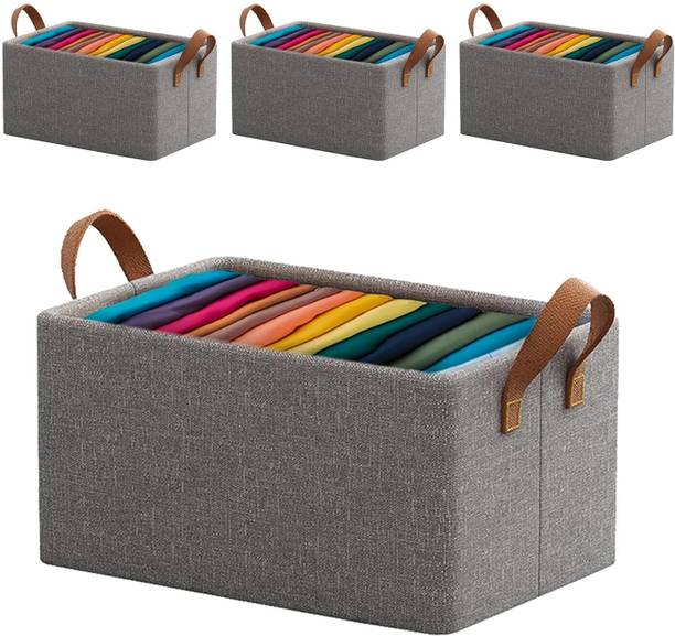 VENDIFY Cloth Storage Box 26L PACK OF 4 Metal Frame Wardrobe Organizer for Clothes Storage Box