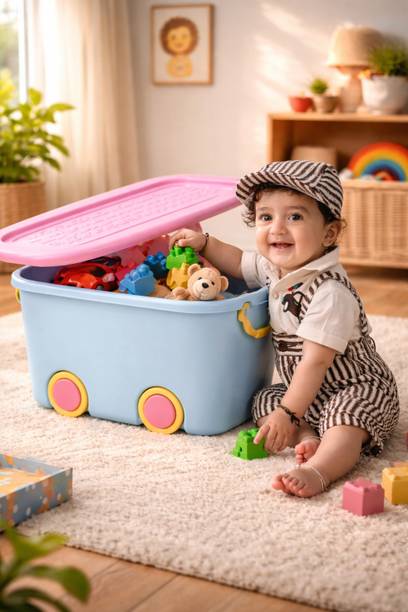 devarsh Kids Toy Storage Box with Wheels Large Plastic Organizer with Lid Storage Box