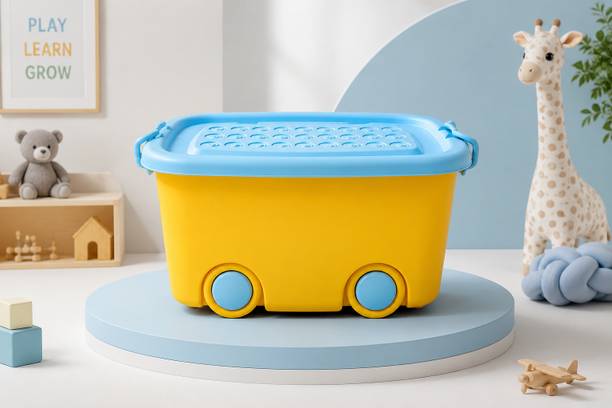 vanskit Kids Toy Organizer Box with Wheels & Lid,Toys,Books,Clothes & Baby Essentials Storage Box