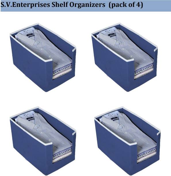 S.V.Enterprises Shirt Stacker | saree & Wardrobe Organizer | Foldable Organizer (Pack of 4) Storage Box