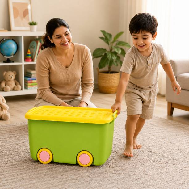 Railo Toy Storage Box with Wheels & Lid | Kids Toys, Clothes, Books & Household Items Storage Box