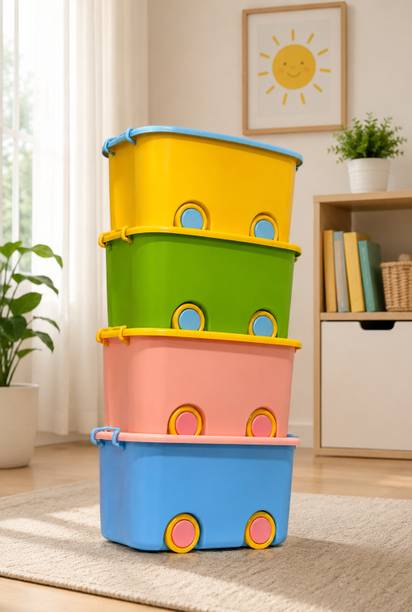 Raiz Kids Toy Storage Box with Lid and Wheels, Plastic Toy Organizer (Multicolor) Storage Box