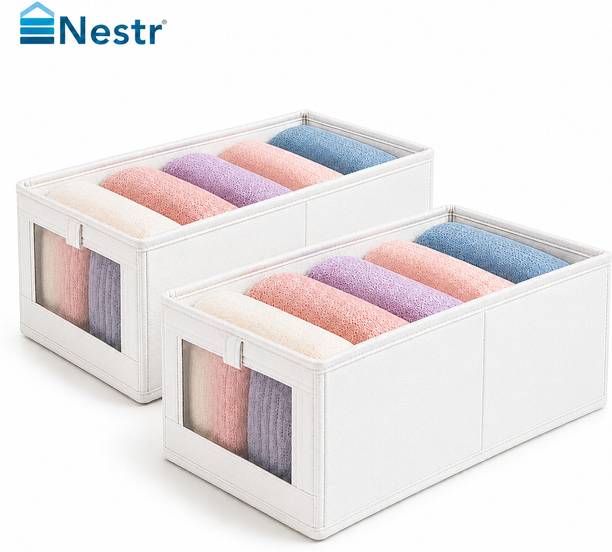 NESTR Foldable Wardrobe Organizer with Clear Window | Closet Storage Basket | Set of 2 Storage Box