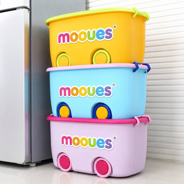 Mooues Kids Toy Storage Box with Wheels & Lid, 25L Multipurpose Organizer Bin Storage Box