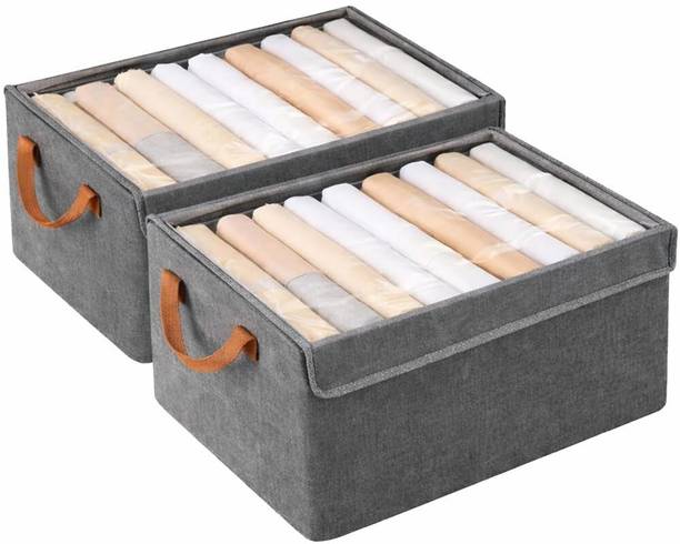 Lumesta Pack of 2 Foldable Cupboard Organizer for Clothes Storage Box with Lid & Handle Storage Box