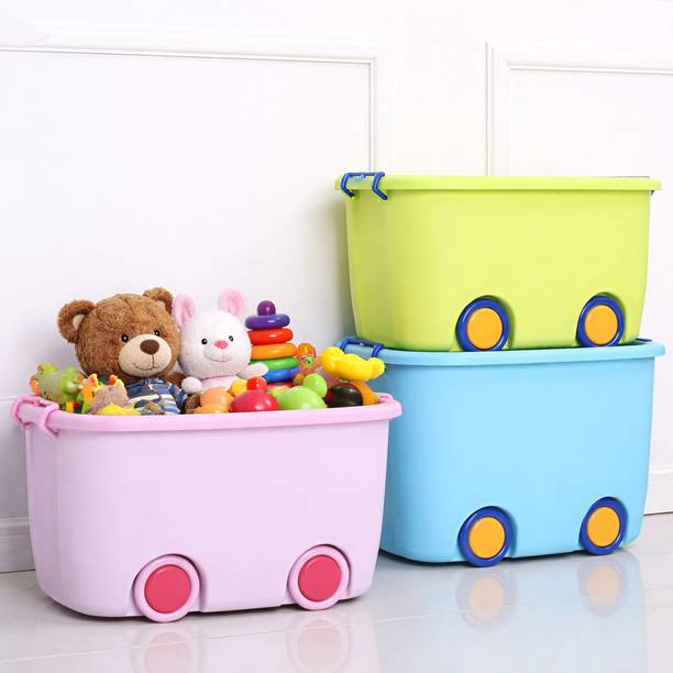 Dr. Mashur Plastic Toy Storage Box with Wheels and Lid Kids Organizer Bin for Playroom Storage Box