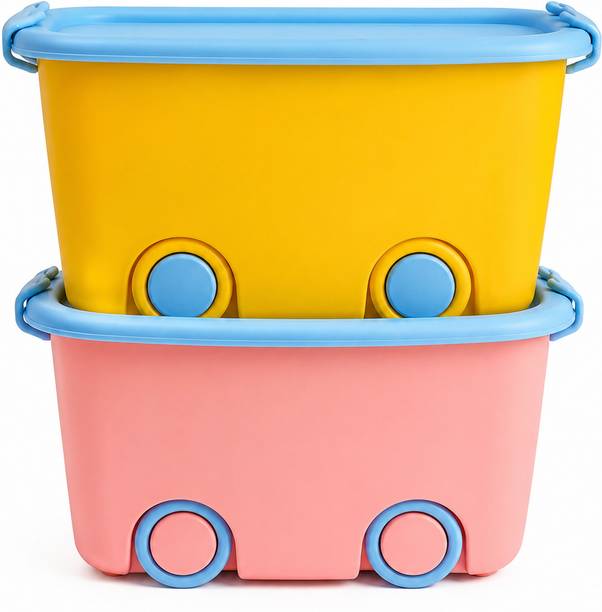 vanskit Kids Toy Storage Box with Wheels & Lid, Stackable Storage Container Storage Box