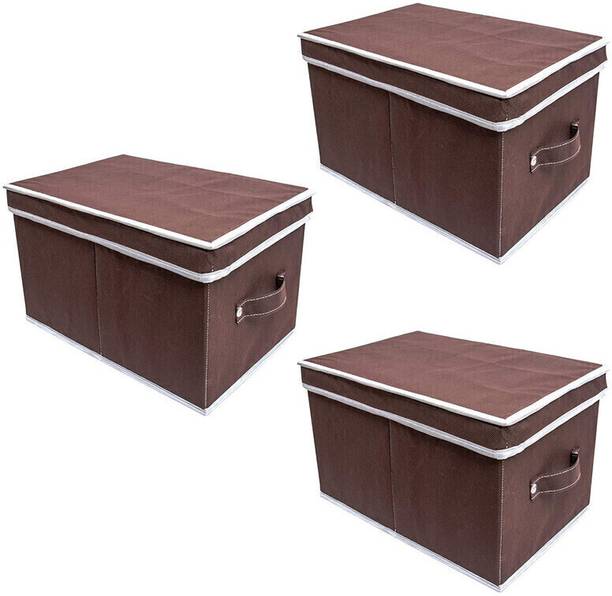 Crownsy Foldable Organizer Box for Cloths, Kid's toy with Top Lid Set of 3 Storage Box