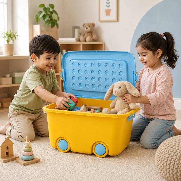 THELocalVocal Kids Toy Storage Box with Wheels & Lid, Large Multipurpose Organizer for Home Storage Box