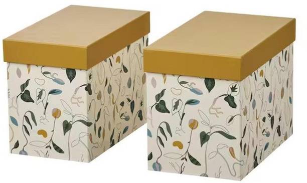 IKEA DAKSJUS Box with lid, set of 2, sprout patterned off-white/yellow-brown Storage Box