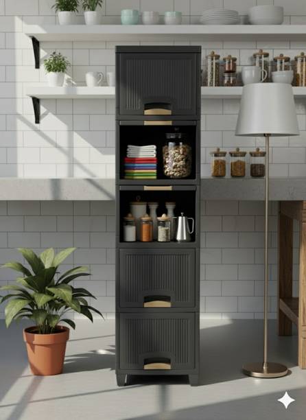 MAXTID Containers Kitchen Rack Plastic 5 Layers Grey Plastic Wardrobe for Household Items