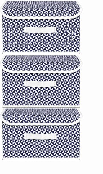 crafty craft Multipurpose Fabric Organizer for Wardrobe Cupboard Shelf Pack of 3 Storage Box