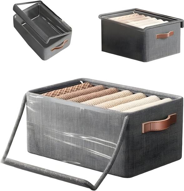 Jollyora Cloth Storage Basket with Transparent Lid, Foldable Organizer Box for Clothes Storage Box