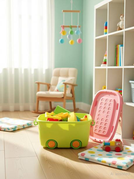 Star Work Children's Toy With Lid Wheels Colorful Plastic Container Organizer Storage Box