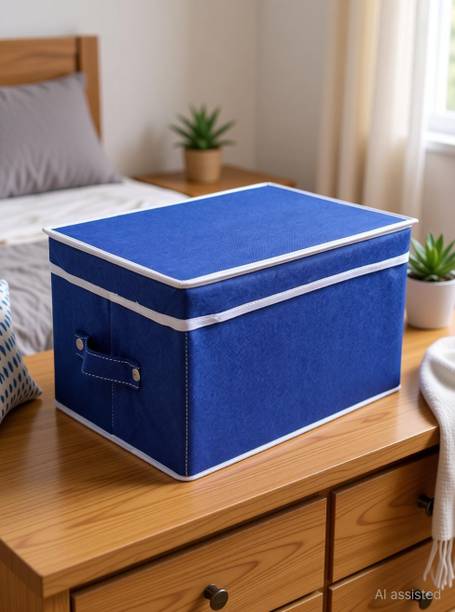 IMCREATIONS 1Pcs Non-Woven Foldable Storage Box with Lid Wardrobe Organizer For Toy, Clothes Storage Box