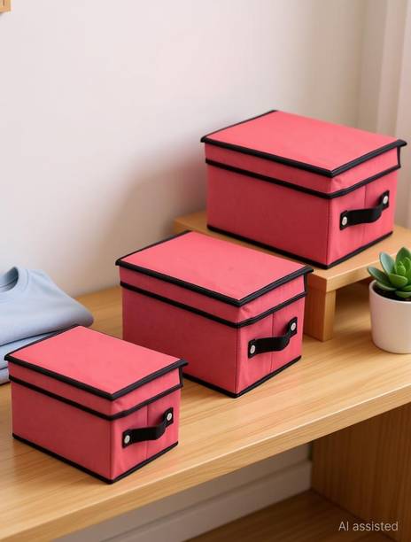 Crownsy Foldable Organizer Box for Cloths, Kid's toy with Top Lid Pack of 3 Storage Box
