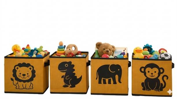 sopent Animal Combo Foldable Toy Organiser for Kids, Fabric Bin Set of 4 Storage Box