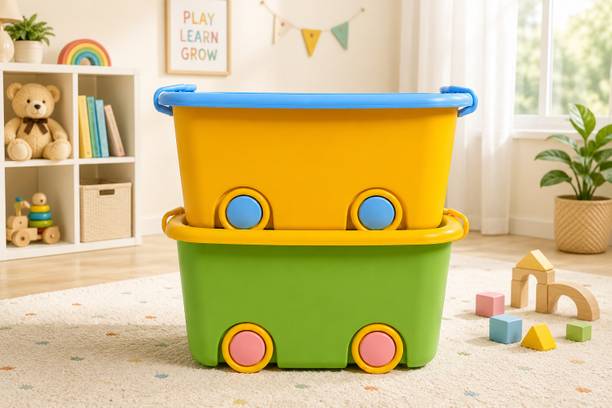 vanskit Kids Toy Organizer Box with Wheels & Lid,Toys,Books,Clothes & Baby Essentials Storage Box