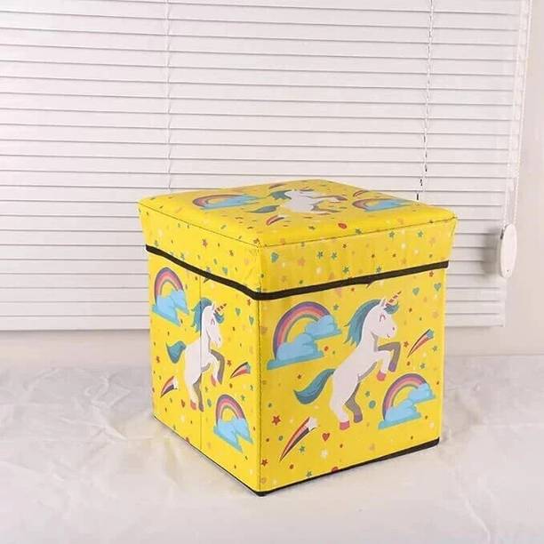 VACULACE Ottoman Box Organizer Cum Stool with Seat Cushion Toys Storage for Kids Storage Box