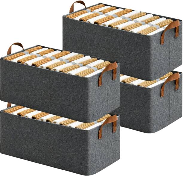 VENDIFY Storage Box For Clothes 26L PACK OF 4 Metal Frame Wardrobe Organizer for Clothes Storage Box