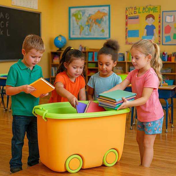 PARASNATH Rolling Storage Container Box (YellowGreen Colour)- 45 Litre Super Large Storage Box