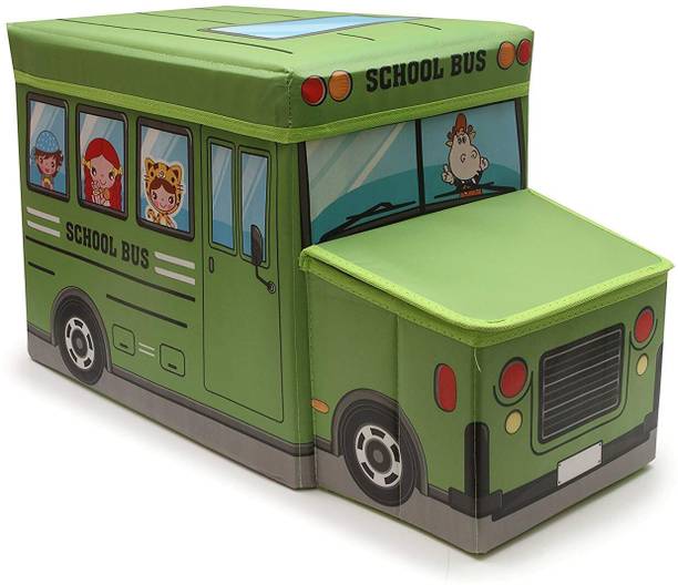 Beauty Bazaar Foldable Storage and Toy Box - School Bus Storage Box
