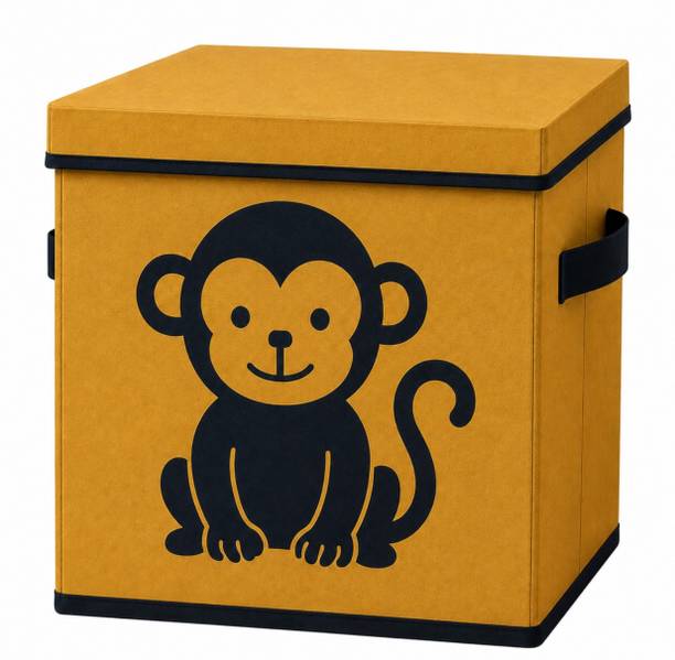 sopent Monkey Print Foldable Organiser with Lid, Fabric Bin for Kids Toys Storage Box