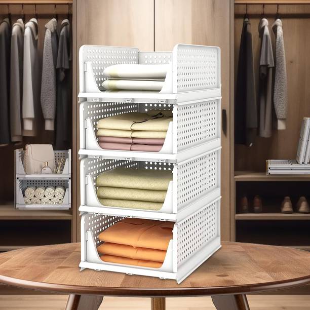 SELDOS Shirt Stacker Box 4 Clothes Organiser for Wardrobe, Ideal Cupboard Organizer for Clothes Drawer 4 Shirt Stacker Box