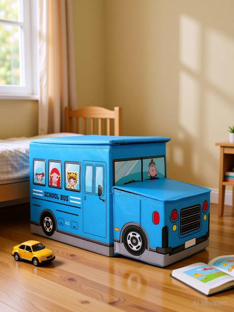Beauty Bazaar Foldable Storage and Toy Box Stool Bus Shaped Storage Box