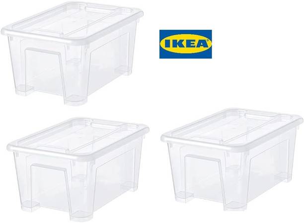 IKEA Digital Shoppy Box with Lid, transparent 28x19x14 cm/5 l (Pack of 3 )60180885 Storage Box
