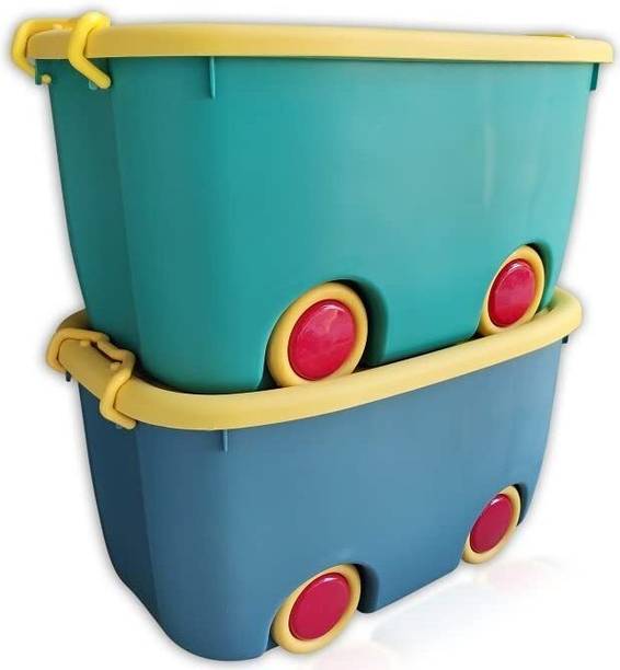 Star Work Children's Toy With Lid Wheels Colorful Plastic Container Organizer Storage Box