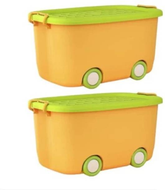 JD FRESH 25 Liter Pack 2 Rolling Toy Storage Box/Car-Shaped with Wheels Storage Box