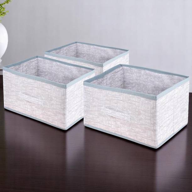 Mteaser Pack of 3 Storage Bin with Handle Cloth Organizer Drawer Box for Books & Toys Storage Box