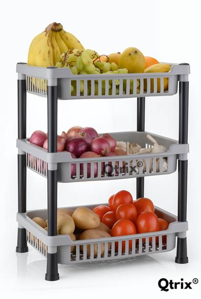 Qtrix 3-Layer Kitchen Trolley Stand/Multipurpose Rack for Storage/Vegetable Trolley Plastic Kitchen Trolley